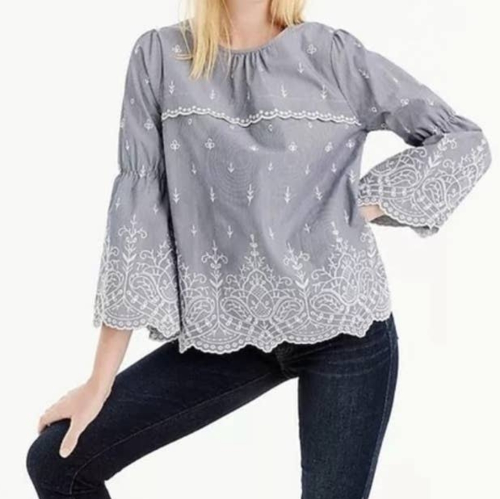 NWOT J.Crew Embroidered Bell Sleeve Top
